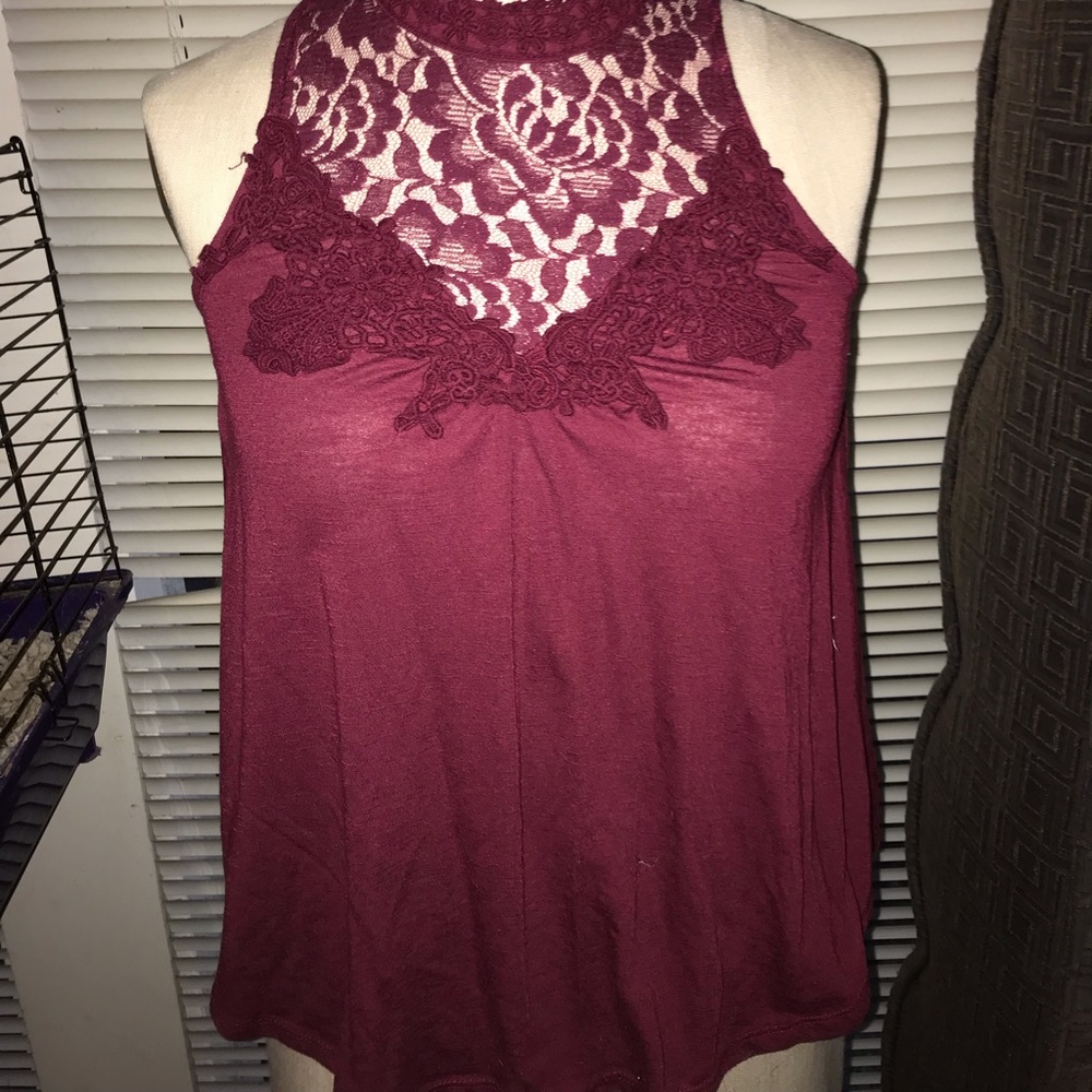 Flattering high neck lace tank top